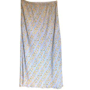 Vintage 90s Y2K April Cornell Floral Midi Skirt Medium Blue Yellow Cottagecore